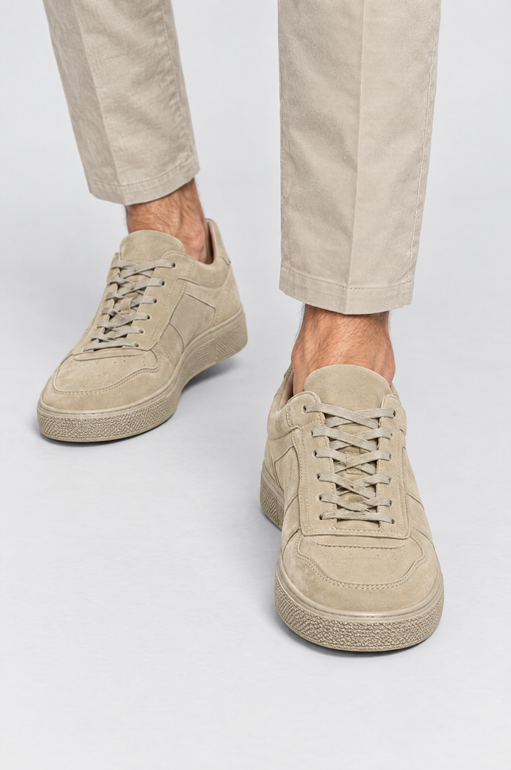 The Carnaby Trainer in Sand, on foot, pair