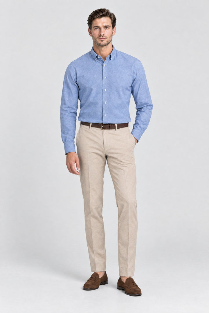 The Chelsea Oxford Shirt in Chambray, full length