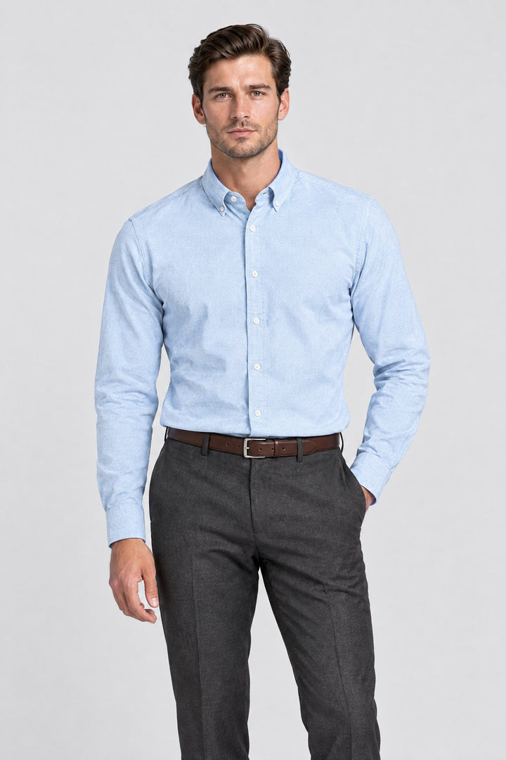 The Chelsea Oxford Shirt in Sky Blue, on model