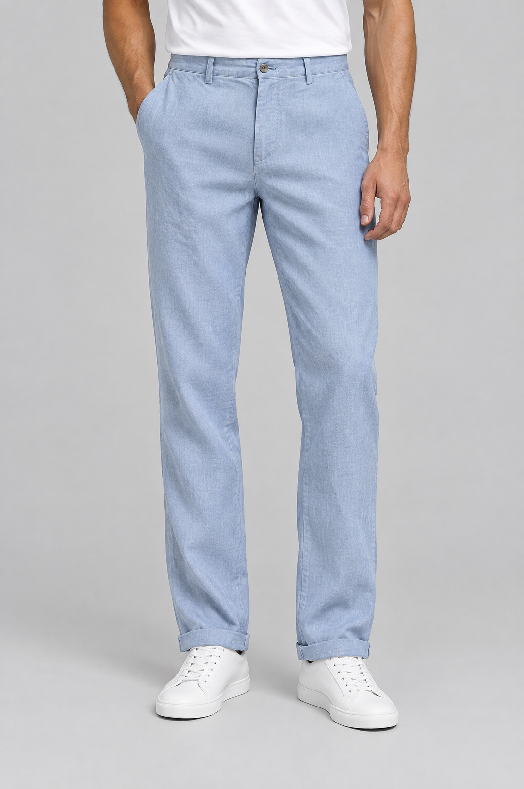 Men's Linen Tailored Trousers in Light Blue – The Cheyne by WARDLEY