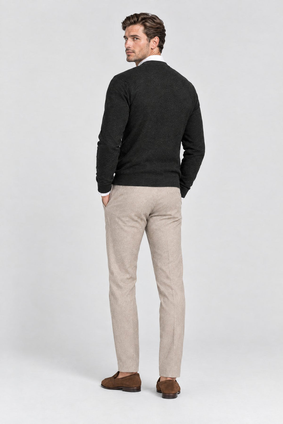 The Chiltern Crewneck in Black, back view