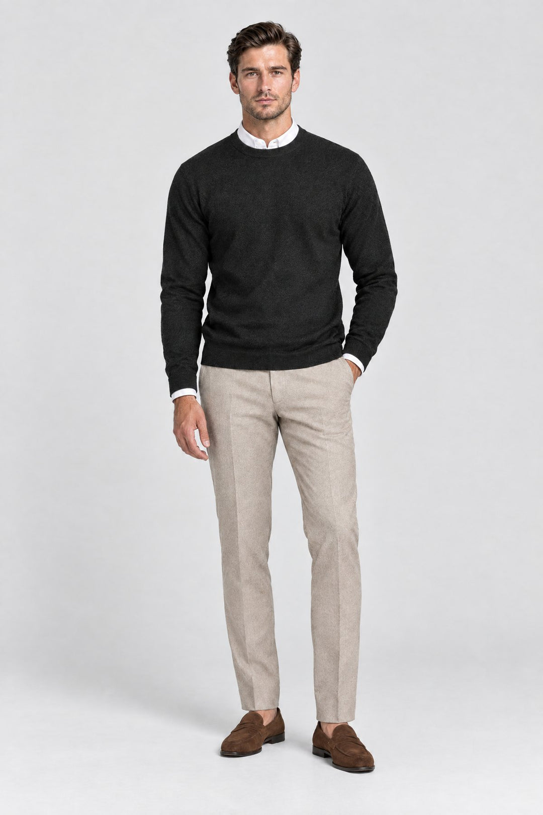 The Chiltern Crewneck in Black, full length