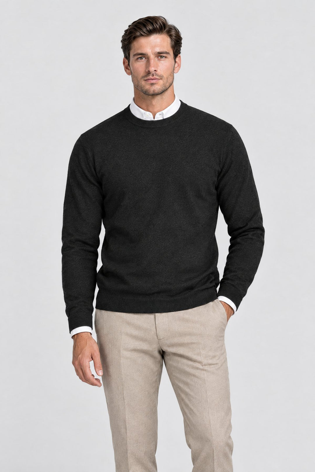 The Chiltern Crewneck in Black worn by model