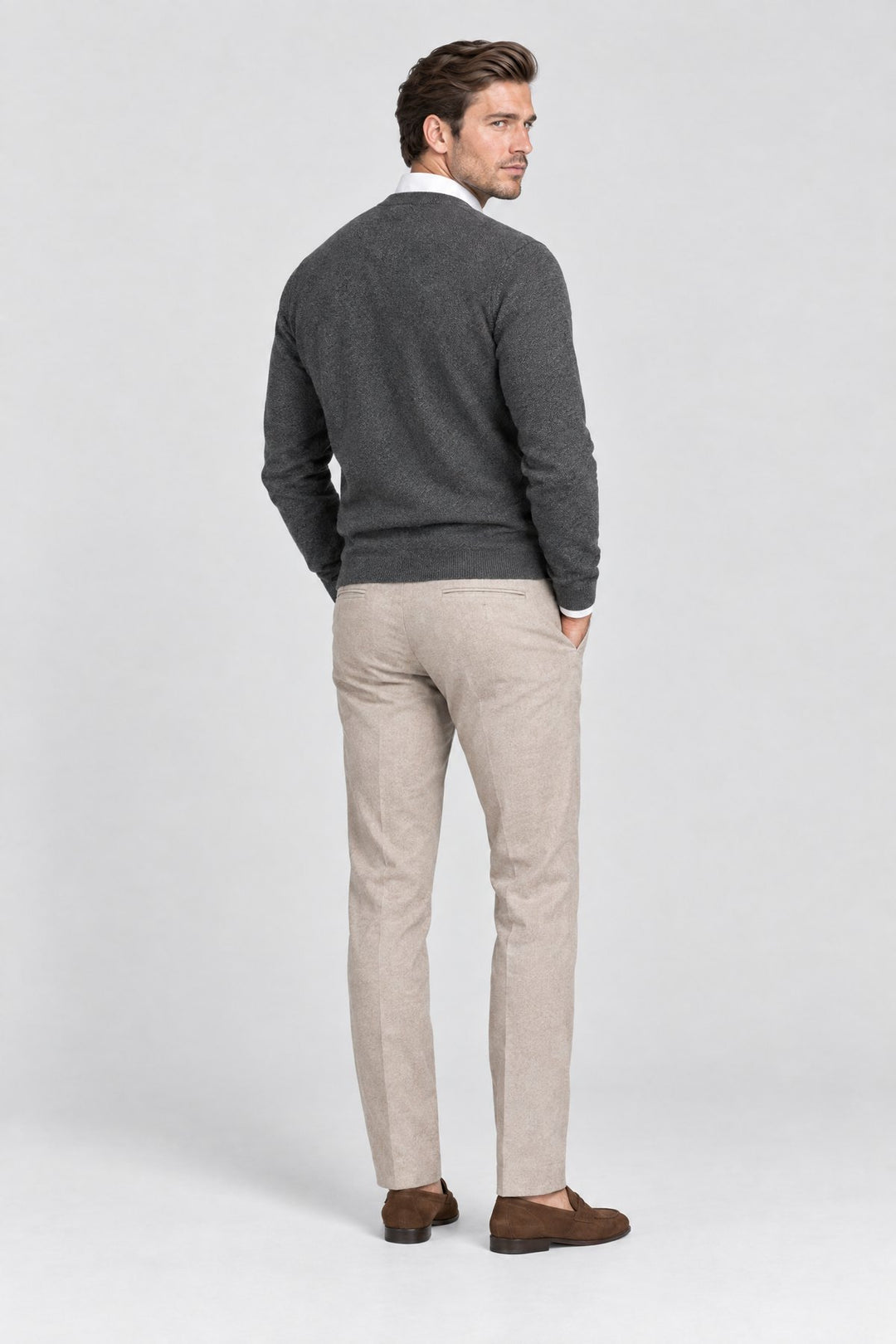 The Chiltern Crewneck in Charcoal, back view