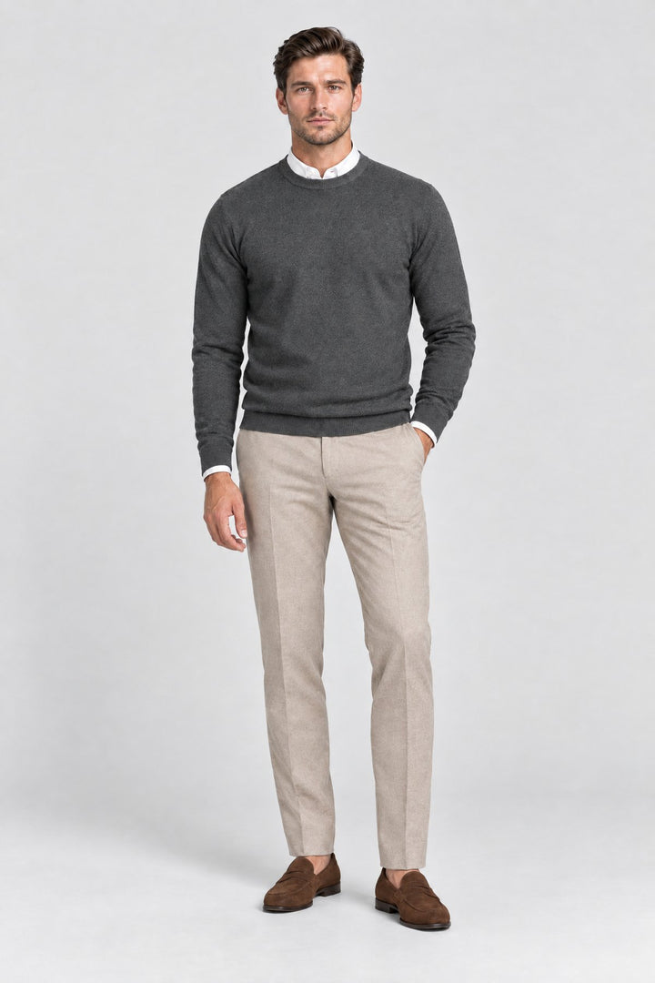 The Chiltern Crewneck in Charcoal, full length