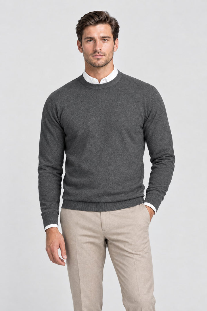The Chiltern Crewneck in Charcoal worn by model