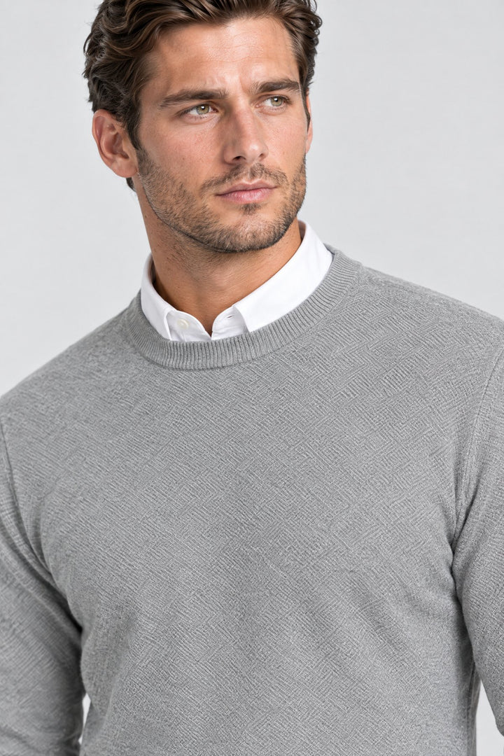 The Chiltern Crewneck in Light Grey, detail