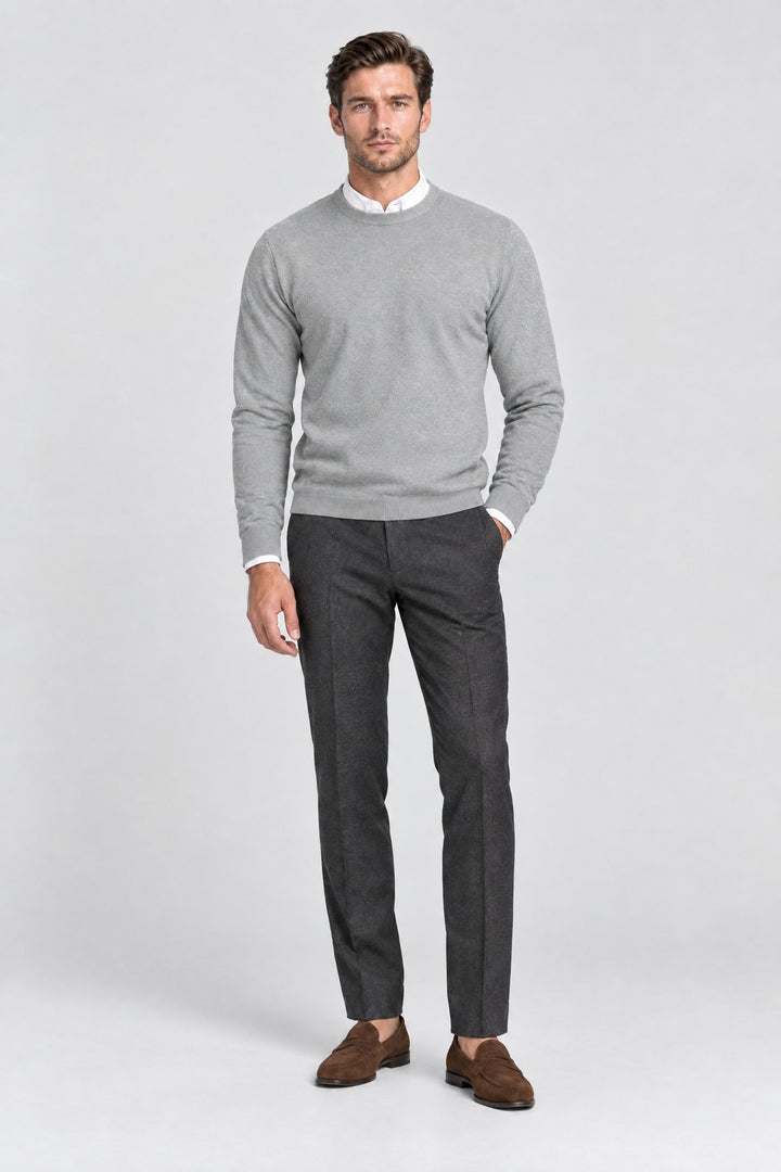 The Chiltern Crewneck in Light Grey, full length