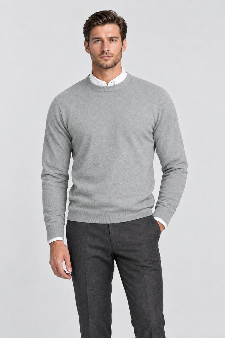 The Chiltern Crewneck in Light Grey worn by model