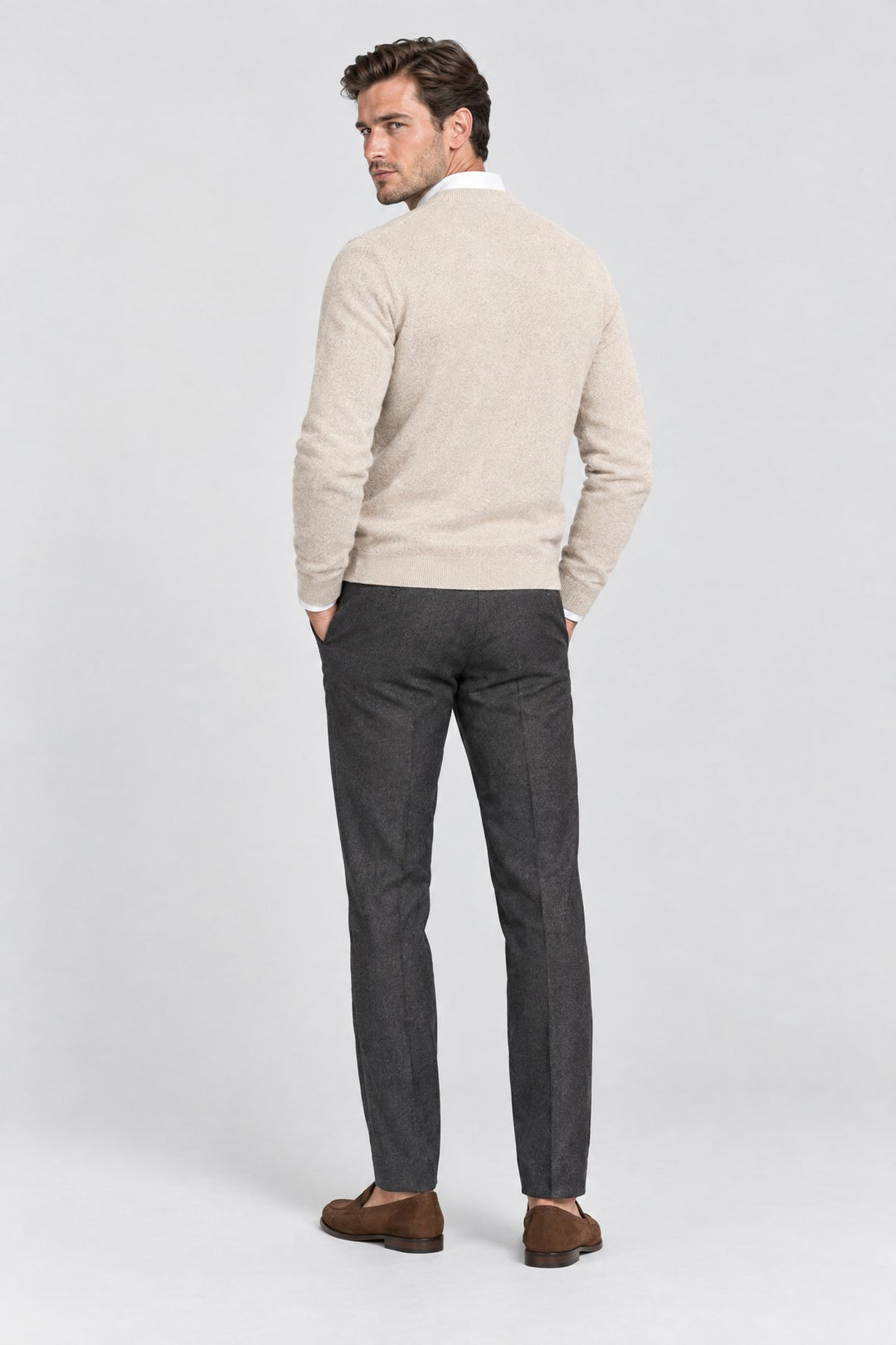 The Chiltern Crewneck in Oat, back view