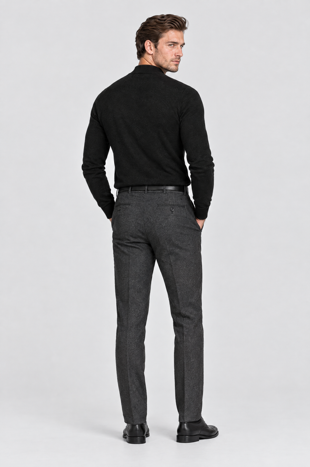 The Chiswick Mock Neck in Black, on model, back view
