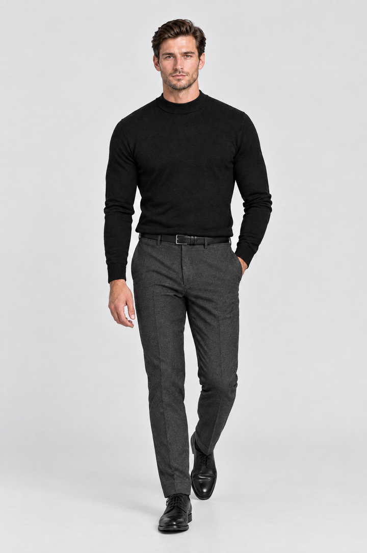 The Chiswick Mock Neck in Black, on model, full length