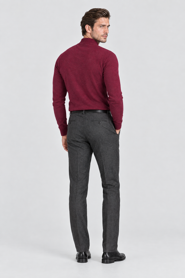 The Chiswick Mock Neck in Burgundy, on model, back view