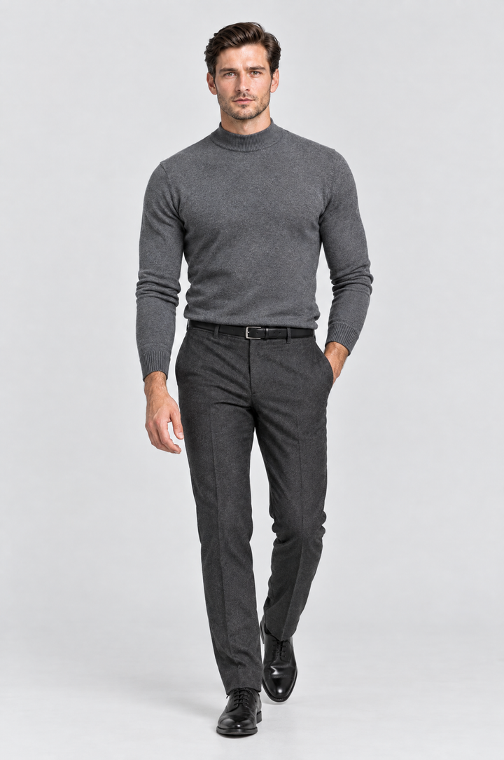 The Chiswick Mock Neck in Charcoal, on model, full length