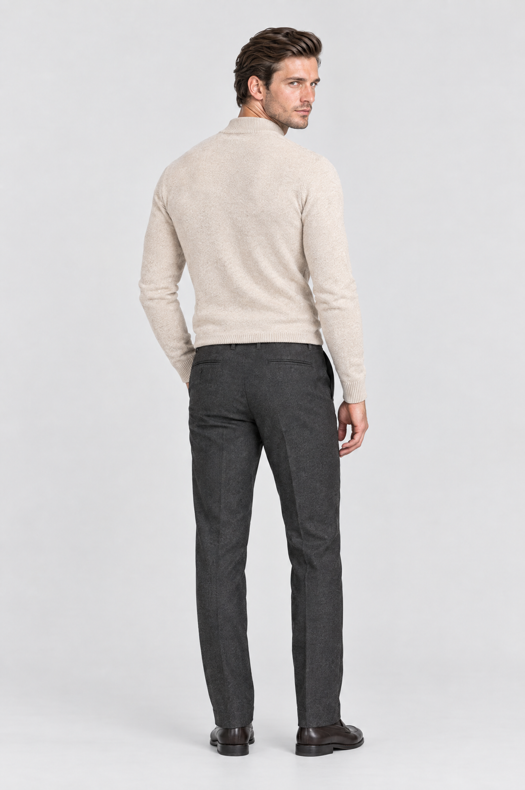The Chiswick Mock Neck in Oat, on model, back view