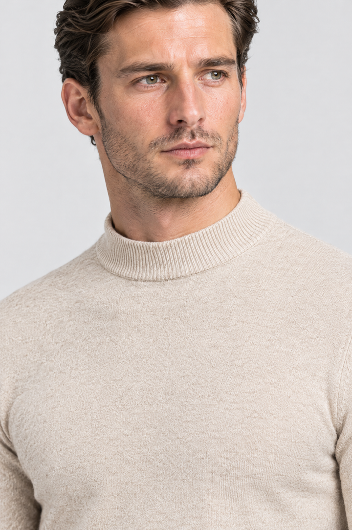 The Chiswick Mock Neck in Oat, close-up detail