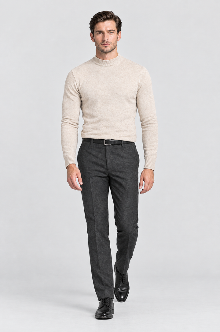 The Chiswick Mock Neck in Oat, on model, full length