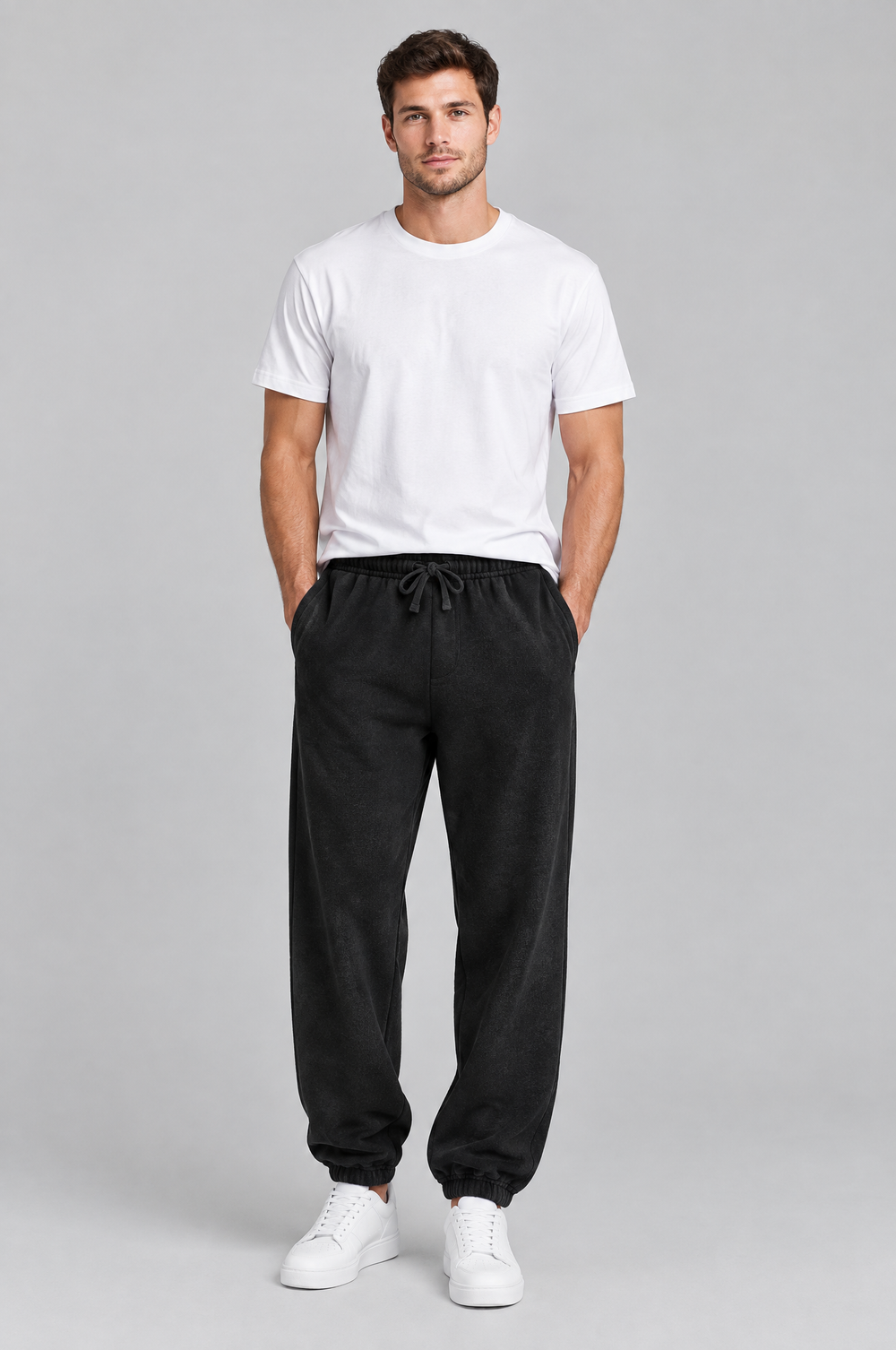 Men's Heavyweight Cotton Joggers in Black – The Clapham by WARDLEY