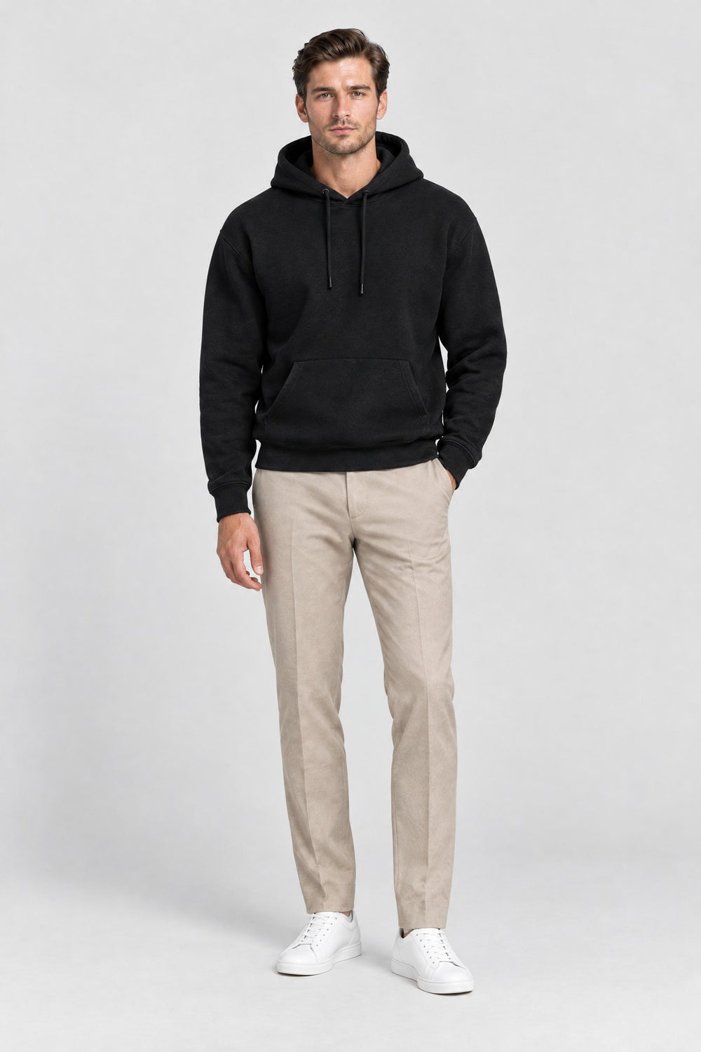 The Clerkenwell Hoodie in Black, on model