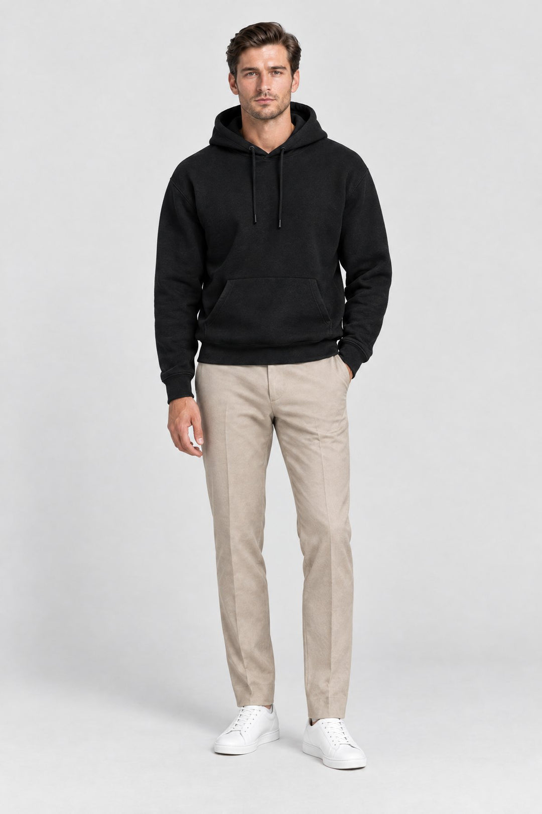 The Clerkenwell Hoodie in Black, on model