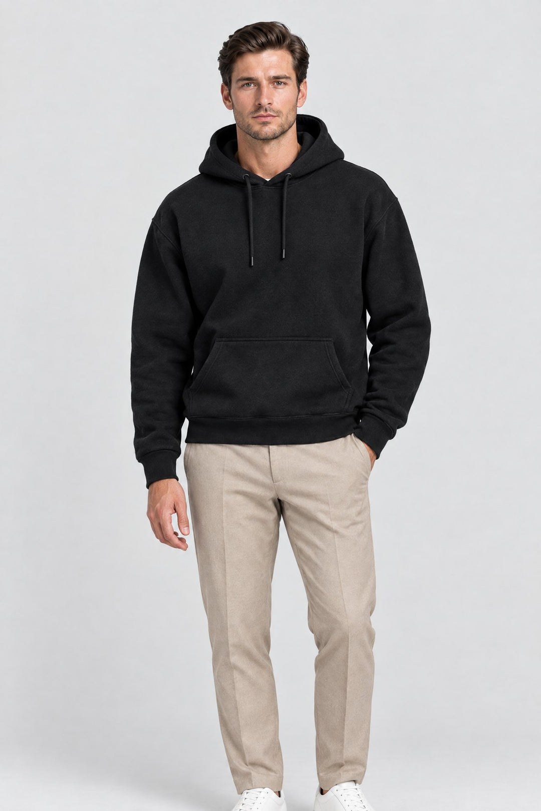 The Clerkenwell Hoodie in Black, on model
