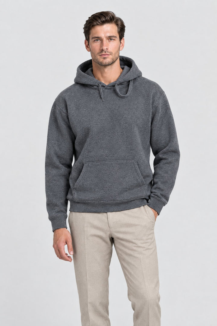 The Clerkenwell Hoodie in Charcoal, on model