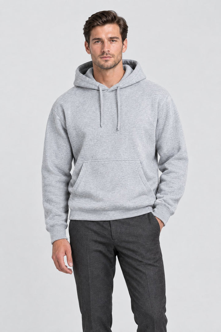 The Clerkenwell Hoodie in Grey Marl, on model