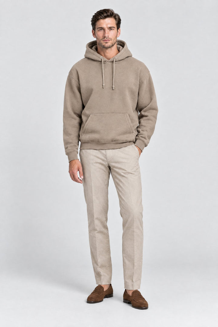 The Clerkenwell Hoodie in Taupe, full length