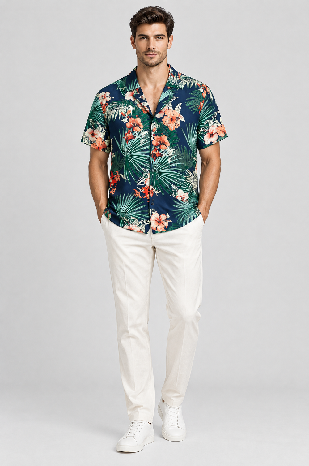 Men's Botanical Print Short Sleeve Shirt in Navy Print – The Columbia by WARDLEY