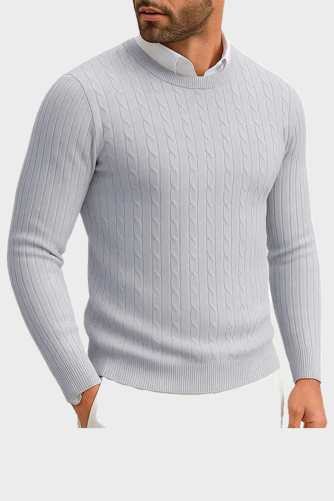 The Cotswold Cable Crewneck in Light Grey