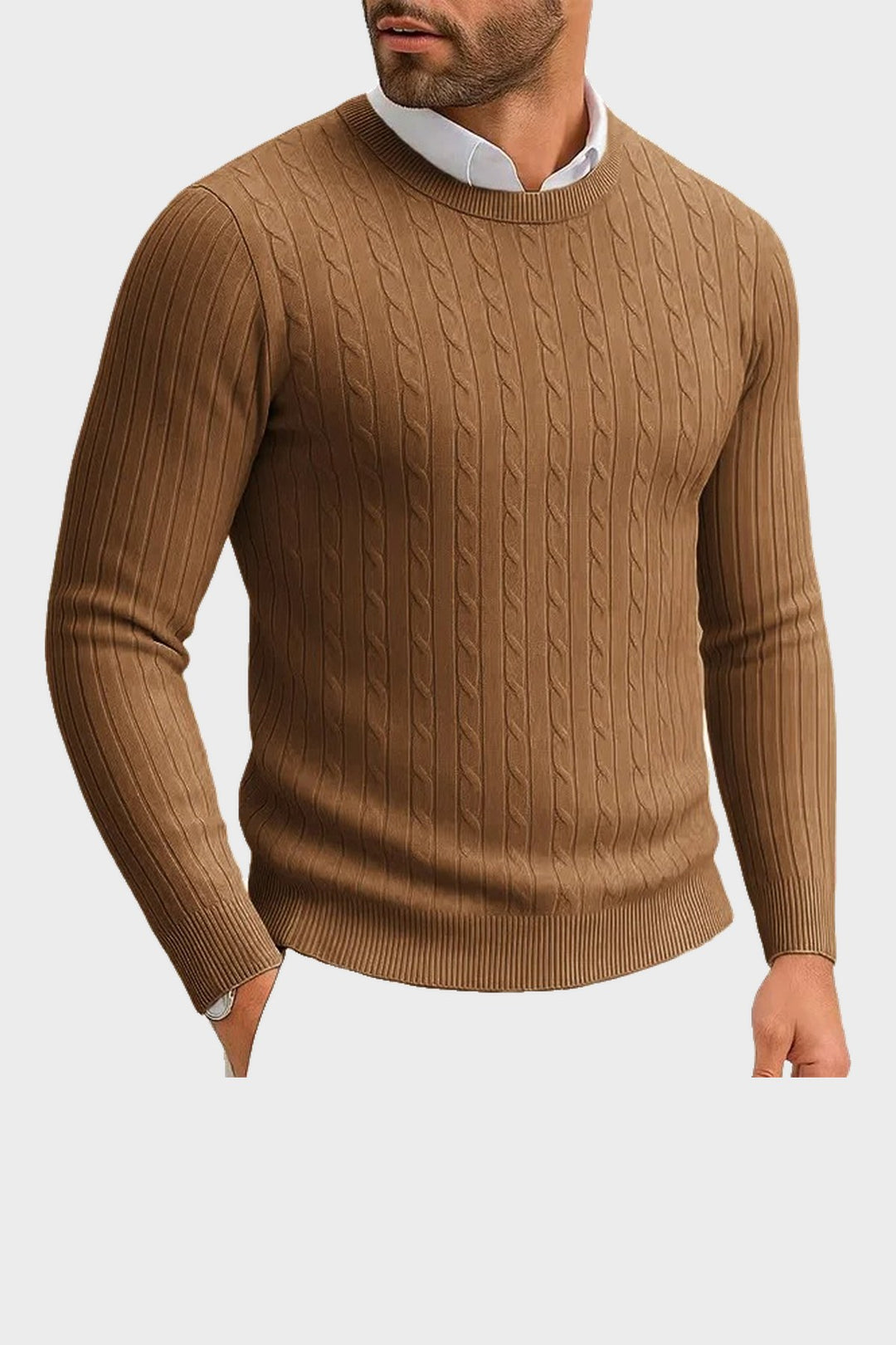 The Cotswold Cable Crewneck in Tobacco