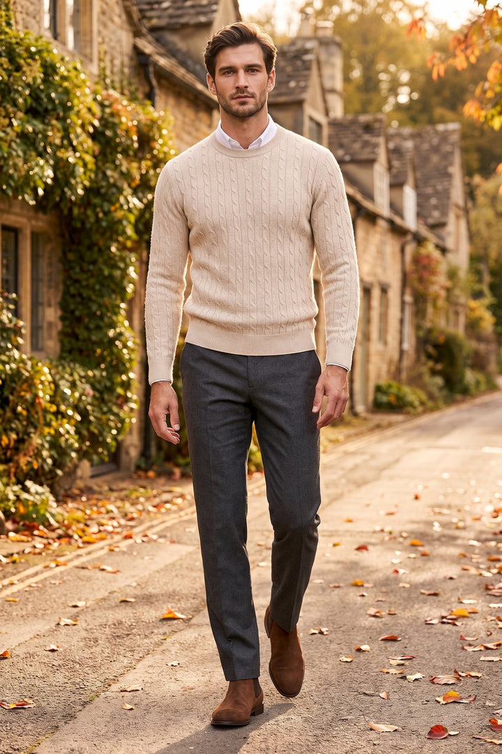 The Cotswold Cable Crewneck styled in London