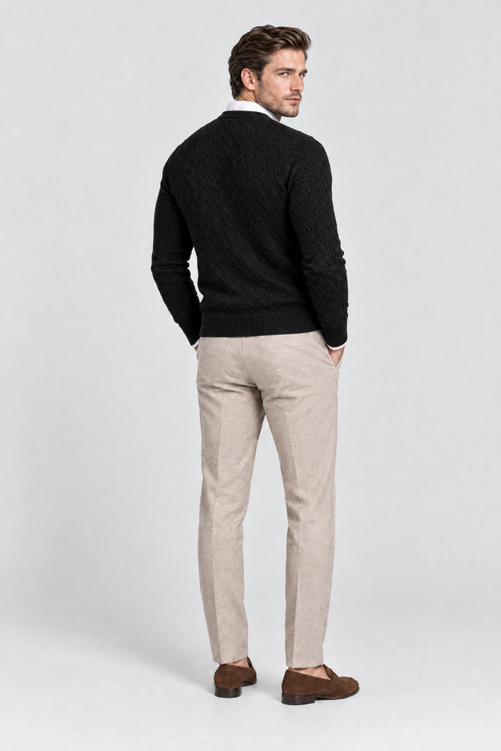 The Cotswold Cable Crewneck in Black, back view