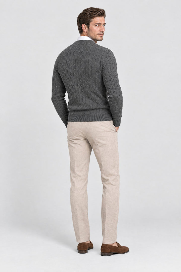 The Cotswold Cable Crewneck in Charcoal, back view