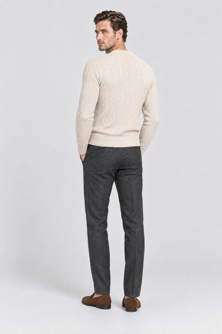 The Cotswold Cable Crewneck in Oat, back view