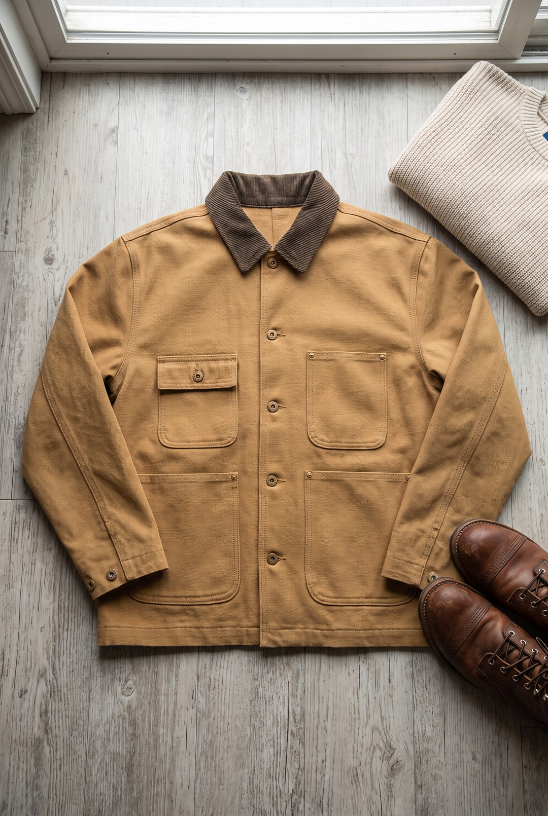 The Deptford canvas chore jacket flat lay