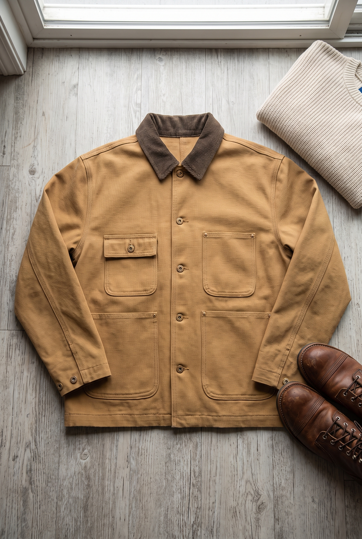 The Deptford canvas chore jacket flat lay