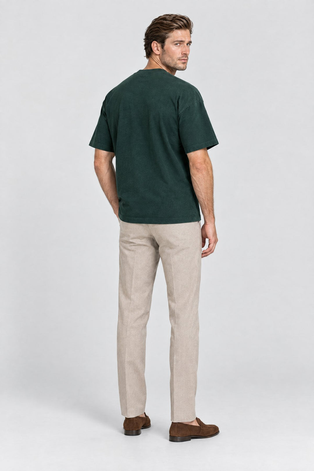 The Essential Heavyweight Tee in Forest, back view