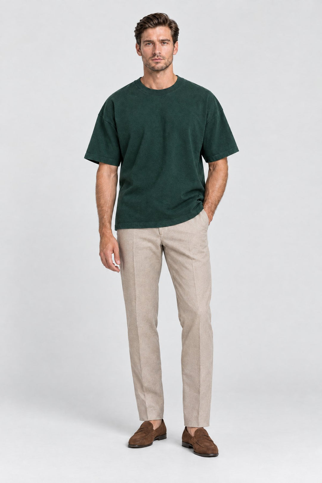 The Essential Heavyweight Tee in Forest, full length