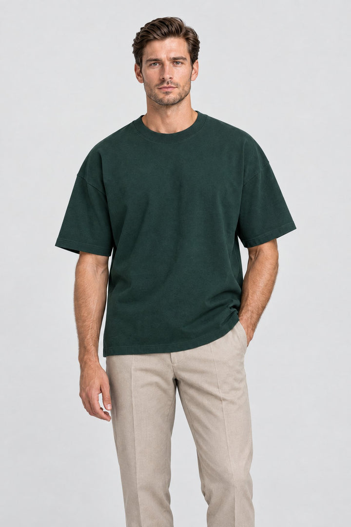 The Essential Heavyweight Tee in Forest worn by model