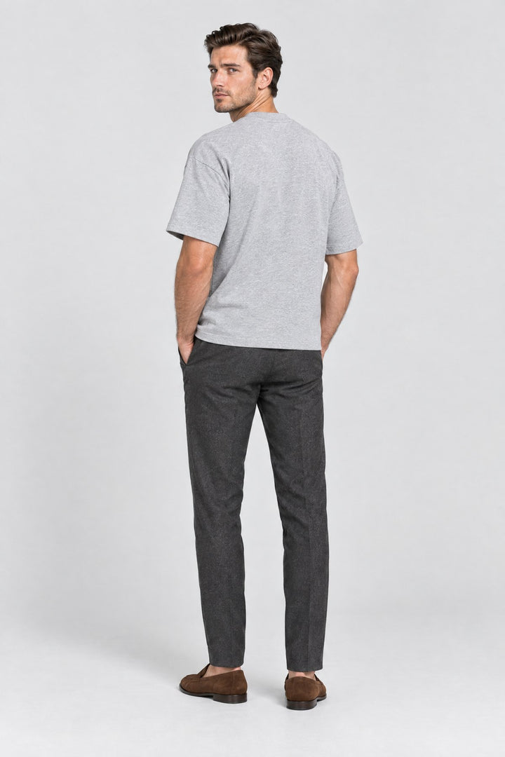 The Essential Heavyweight Tee in Heather Grey, back view