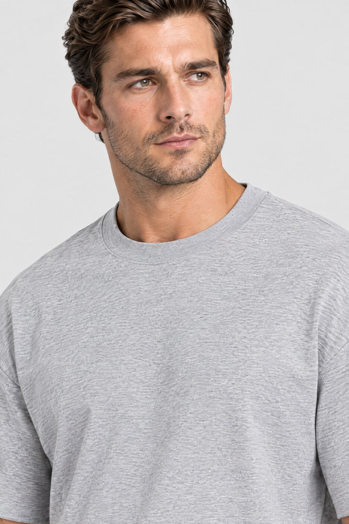 The Essential Heavyweight Tee in Heather Grey, detail