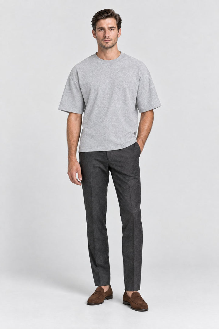 The Essential Heavyweight Tee in Heather Grey, full length