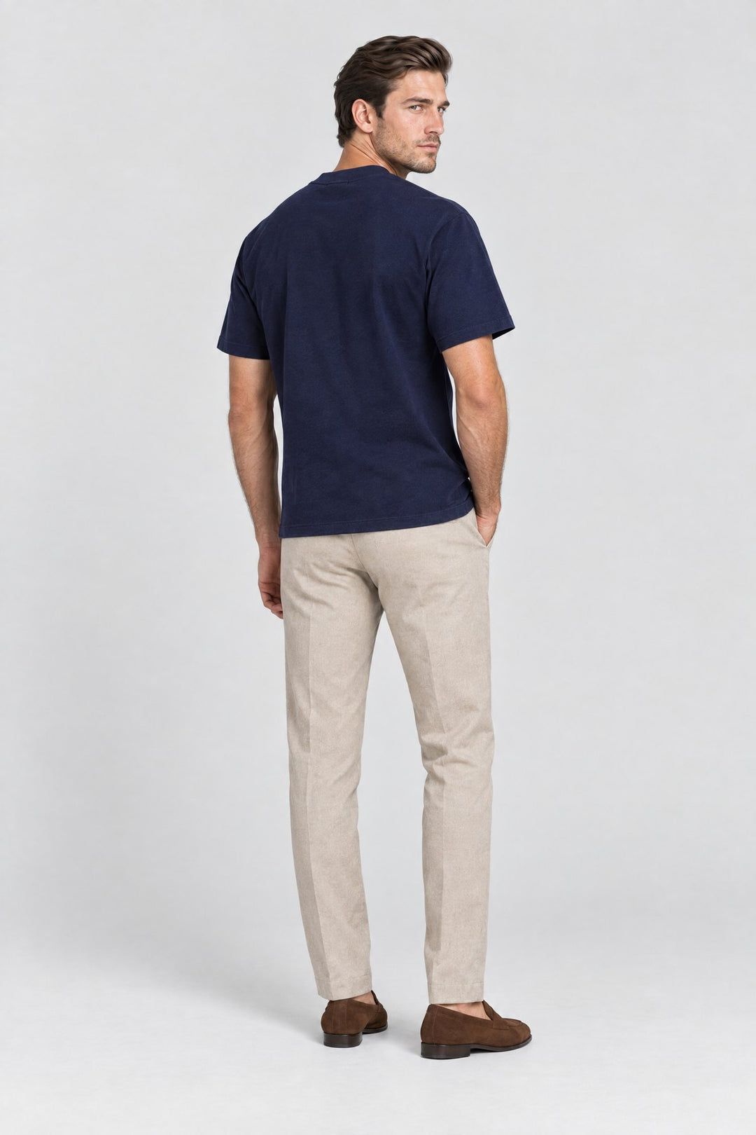 The Essential Heavyweight Tee in Navy, back view