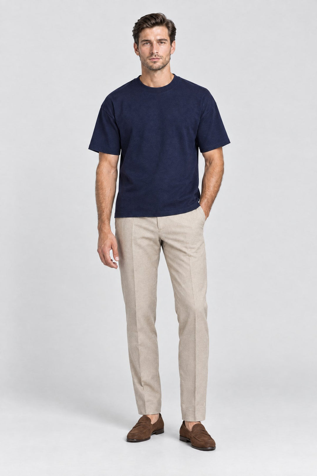 The Essential Heavyweight Tee in Navy, full length