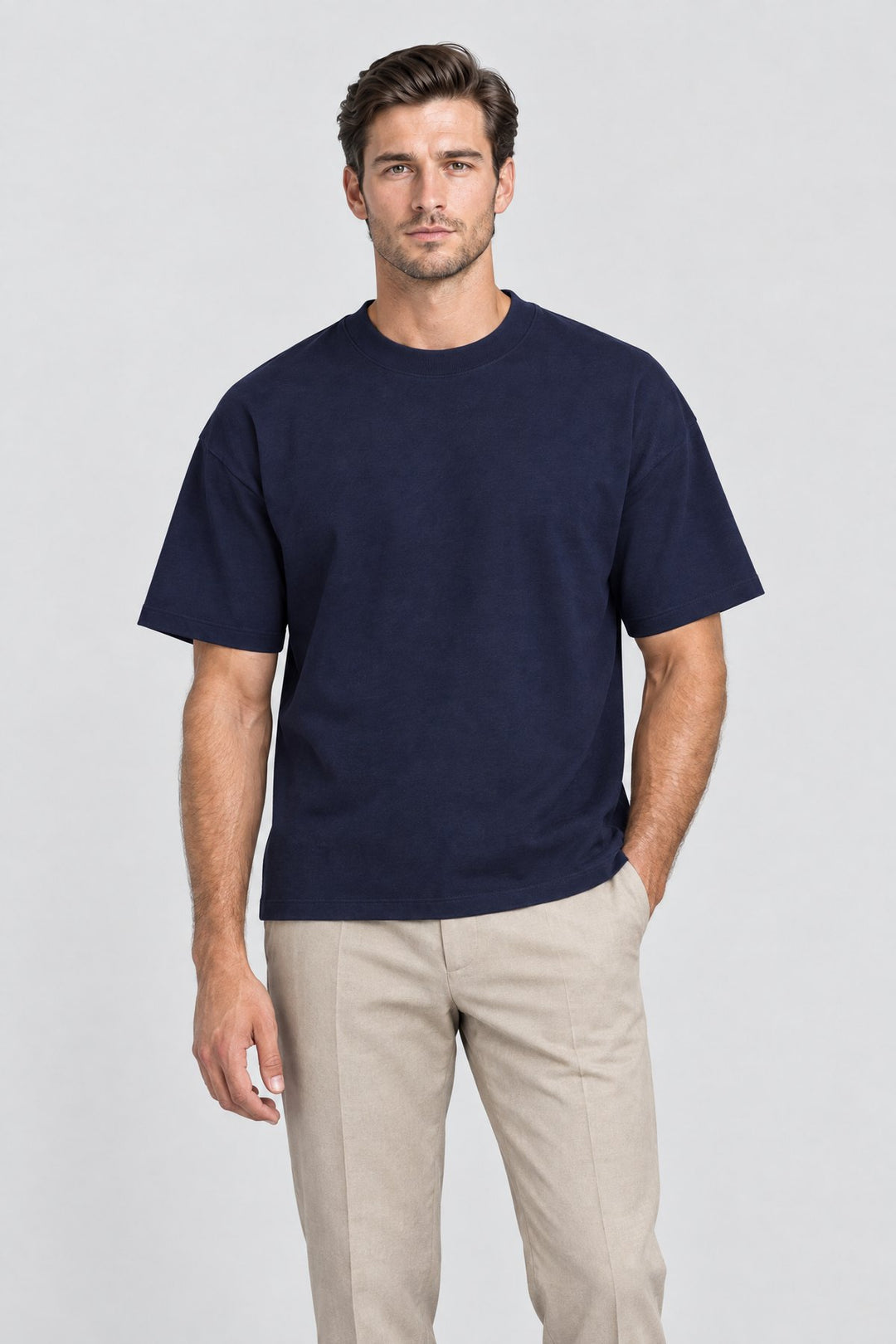 The Essential Heavyweight Tee in Navy worn by model