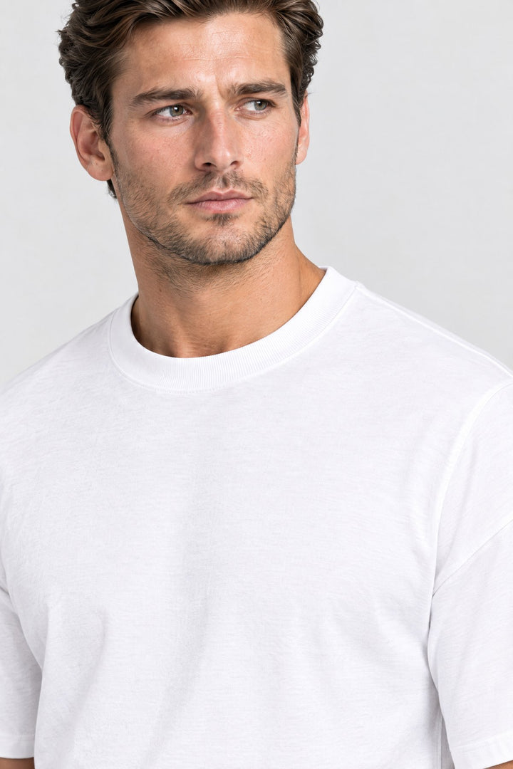 The Essential Heavyweight Tee in White, detail