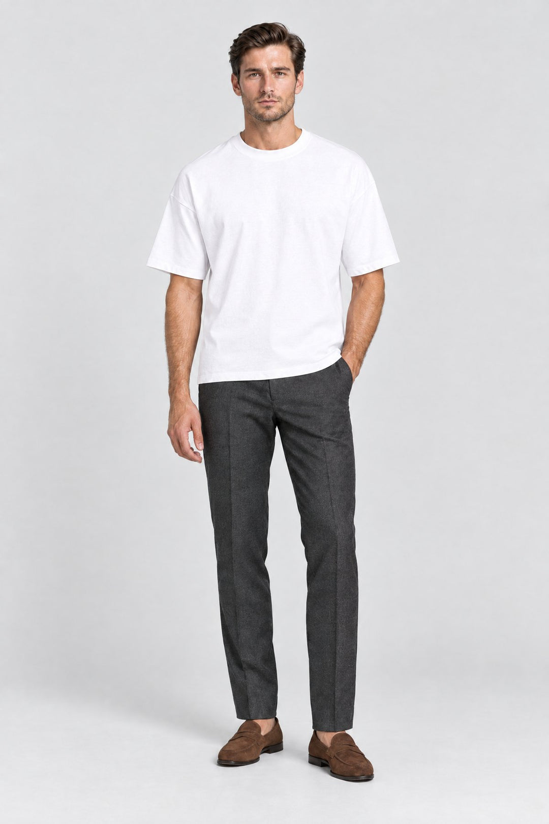 The Essential Heavyweight Tee in White, full length