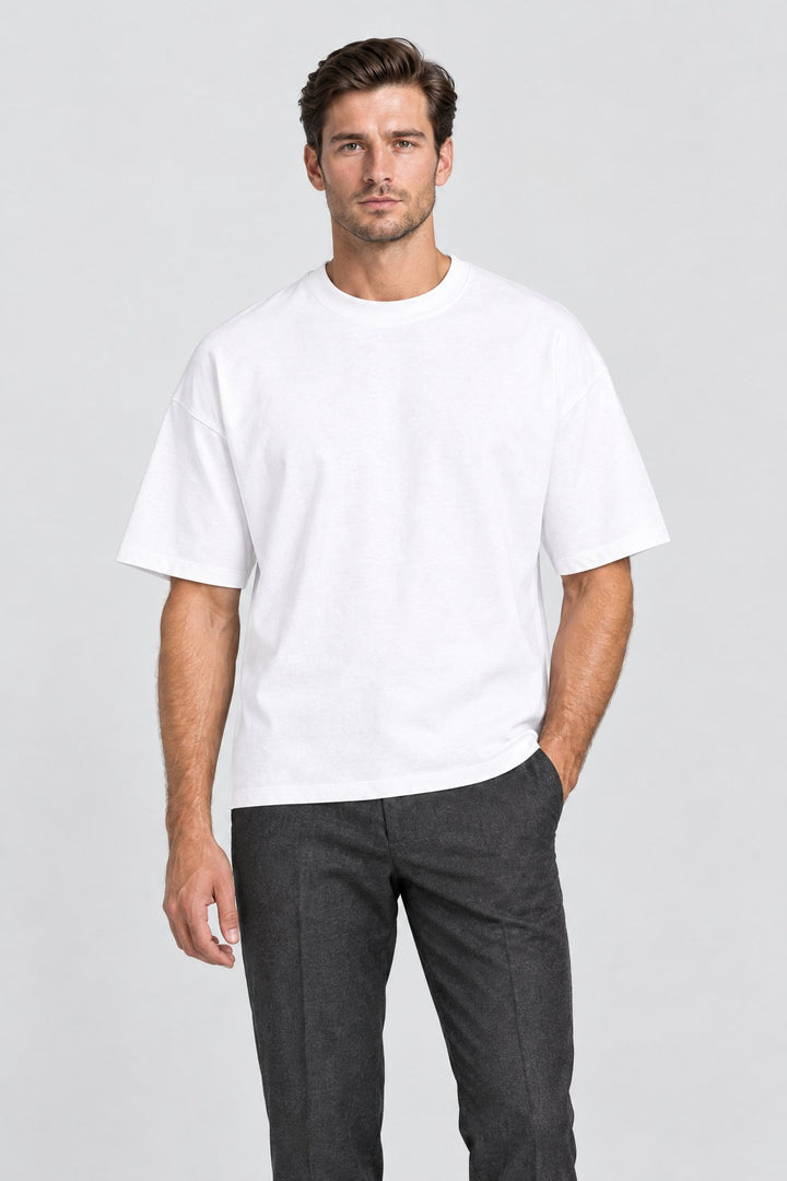 The Essential Heavyweight Tee in White worn by model
