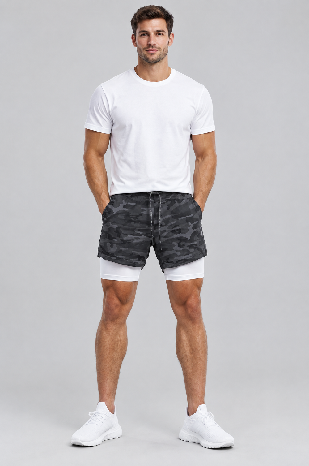 Men's Camo 2-in-1 Training Shorts in Grey Camo – The Hainault by WARDLEY